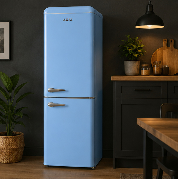 CLASS300KBL Akai frigorifero combinato vintage classe F 250L statico azzurro