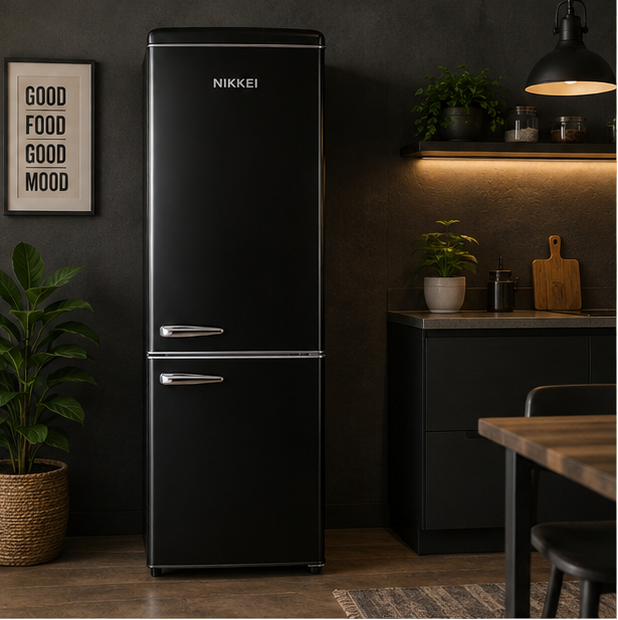 GNCBV310 Nikkei frigorifero combinato retrò classe E 300L nero azzurro