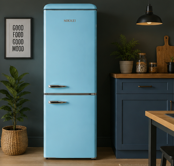 GNCBV310 Nikkei frigorifero combinato retrò classe E 300L nero azzurro