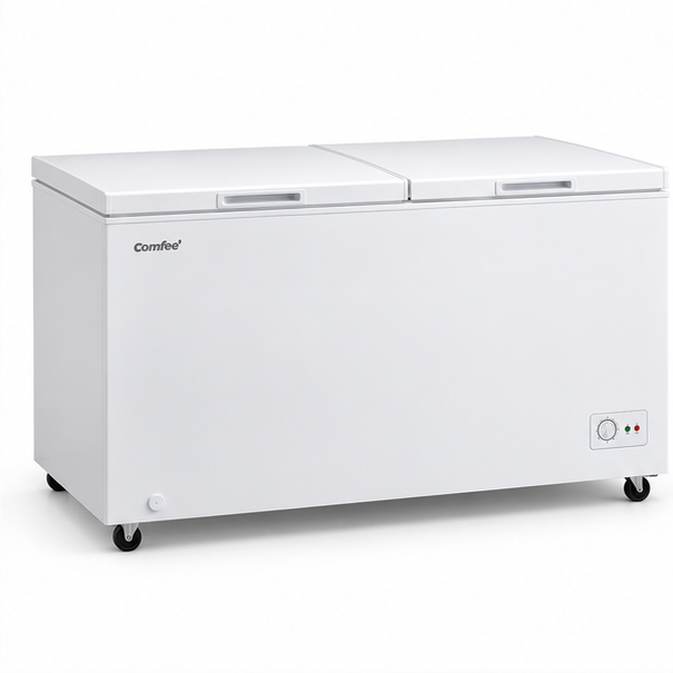 RCC688WH2 Comfee' congelatore a pozzetto 508L, vista frontale a tre quarti