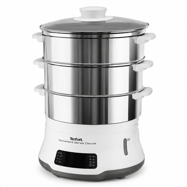 VC502D10 Tefal Vaporiera Deluxe, vista a tre quarti